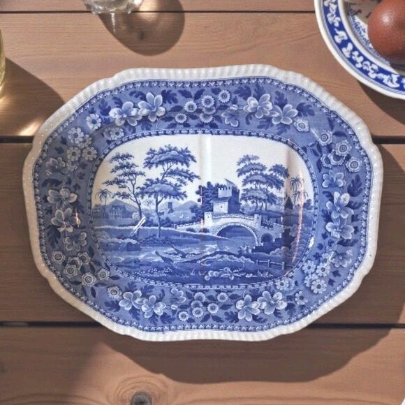 Antique Spode Tower Platter, Blue And White Transferware, Size 19"X15"well&tree - Picture 2 of 6